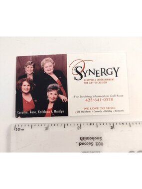 Synergy Vintage Business Card Acapella Entertainment Old Standards Comedy Holida